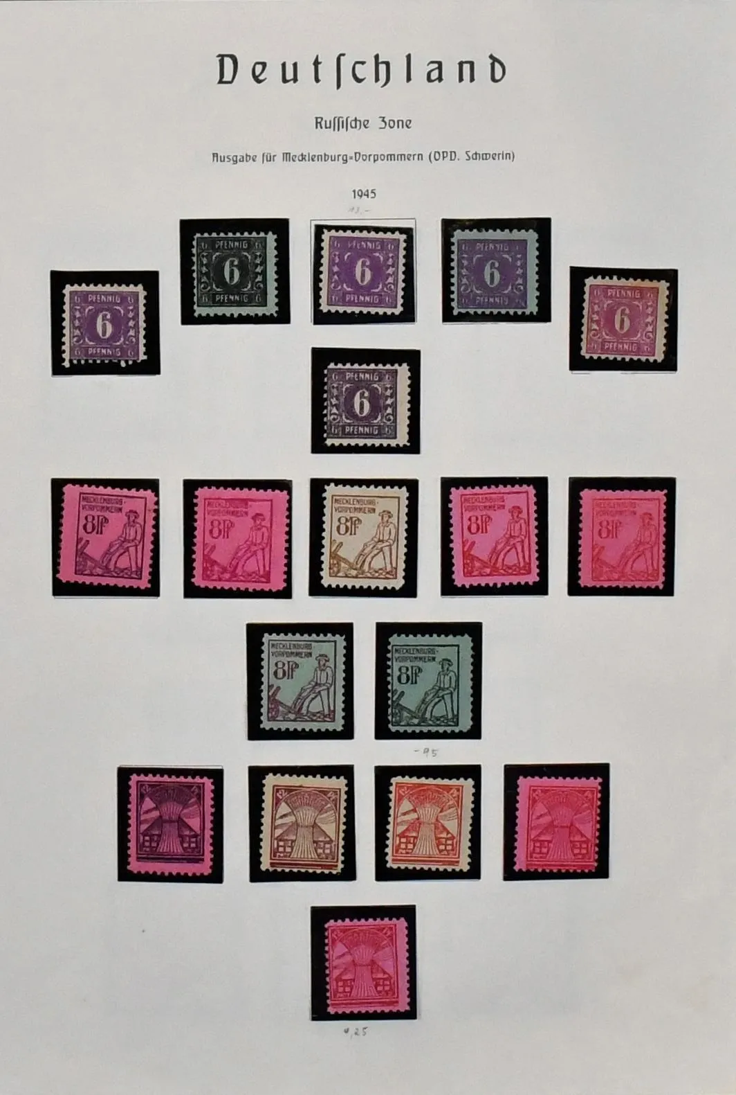 SBZ, 1945-1948, collection non oblitérée sur feuilles, à partir de MVP n° 8/19 avec couleurs, 20/22, 23/25a/b, Abschied avec papier x, Westsachsen avec dentelure d'essai,…