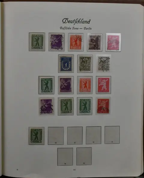 СБЗ, коллекция с № 1/7, с в т.ч. № 21/22 гаш., 26/40y негаш., районные ручные штампы негаш. вкл. две светлые 60 пф. (непровер.) и т.д., в формулярном альбоме Borek