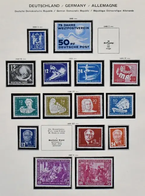 SBZ/DDR, 1945-1978, verzameling in drie banden, postfris/gebruikt, met SBZ, DDR met beursuitgaven, Bach, Akademie, enkele blokken, vanaf 1956 bijna compleet