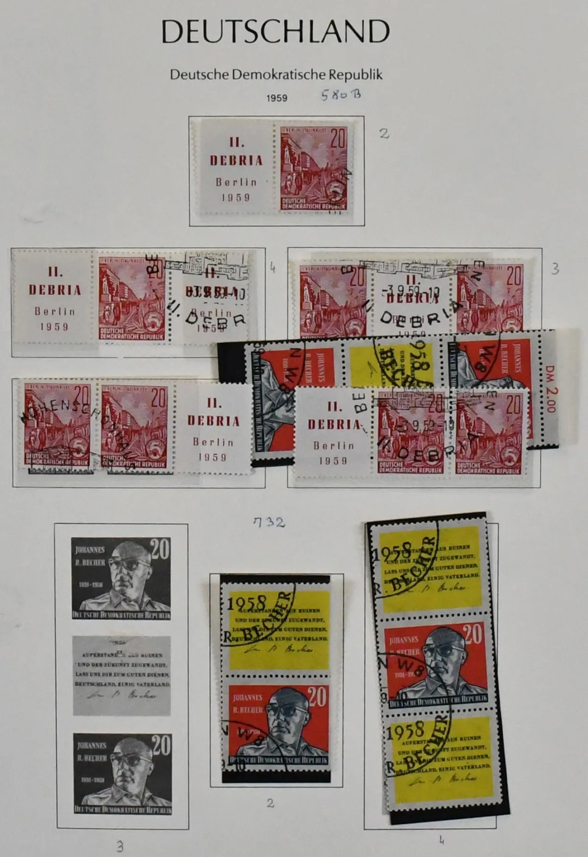 DDR, 1950-1990, umfangreiche, zweibändige Zusammendruck-Sammlung gestempelt, ab ca. 1955 wohl kpl., inkl. 5-Jahresplan, Messe '64, Olympiade '64, Trachten I,…