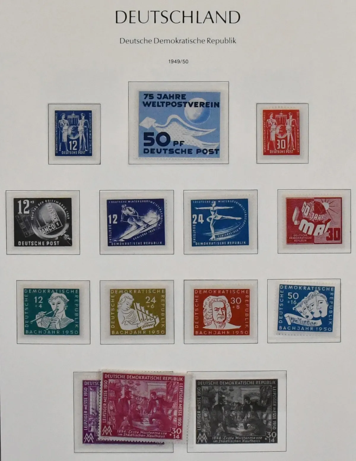 NRD, 1949-1990, kompletna postfrisch (oprócz dwóch tanich wartości) kolekcja w dobrej jakości, w trzech albumach przedrukowych Leuchtturm, ze wszystkimi początkami, Bl. 7-15, Akademia, Chińczycy, plan 5-letni, Głowy II, zestawy Pieck itd. Mi. ok. 5600,-