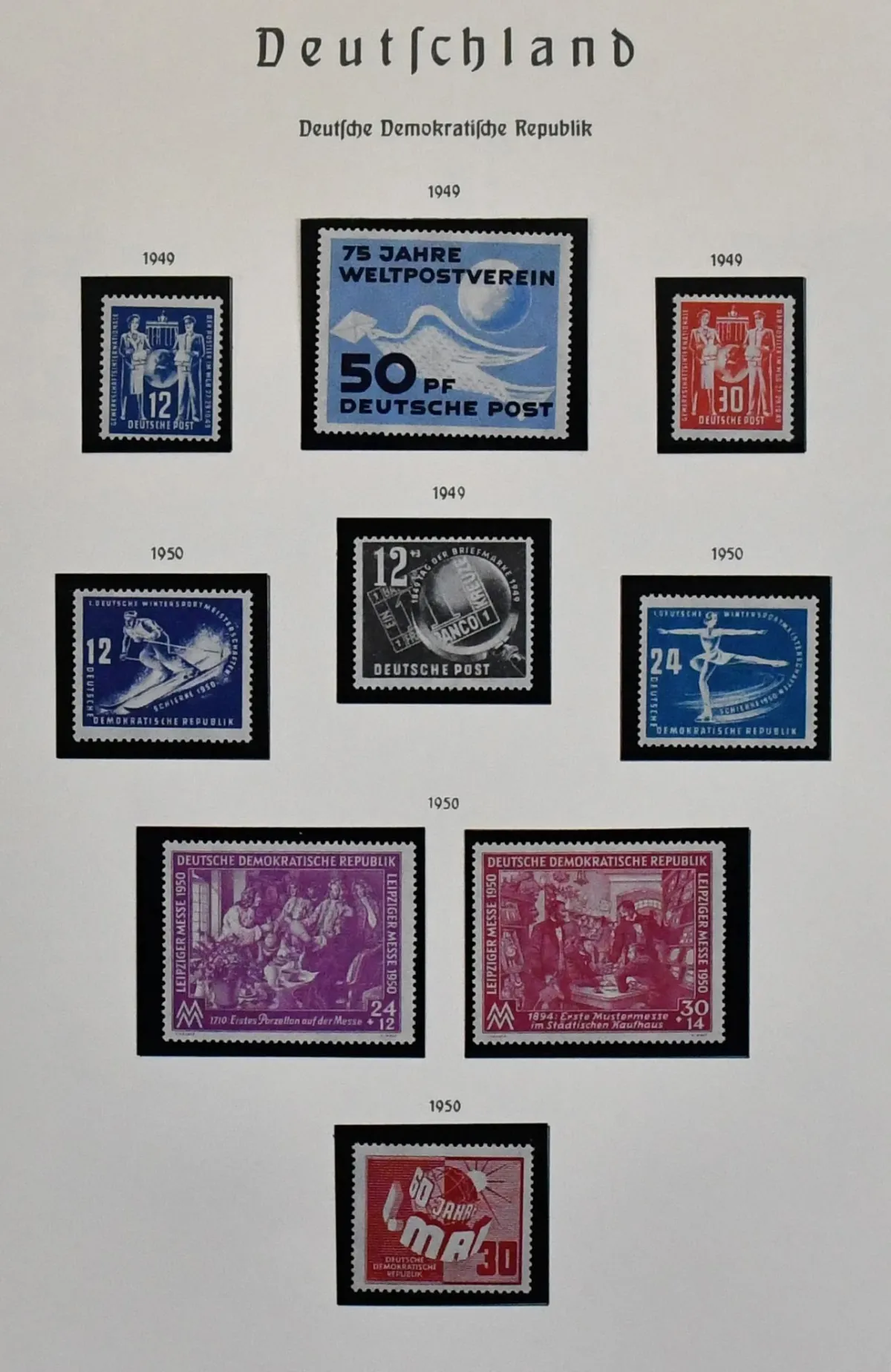 GDR, 1949/1990, complete, clean mint collection from no. 242, until 1970 in Leuchtturm preprinted album and later on self-made sheets in two thick ring binders.