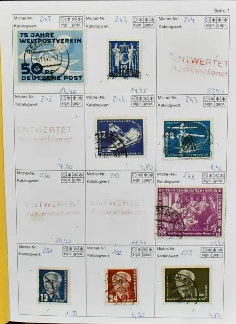 NDR, 1949-1955, část sbírky čistá a použitá od č. 242/43, s č. 261-72 kompletní, 284-86, 289-92, Köpfe II kompletní, 398-403 použ. ER páry s DV,…