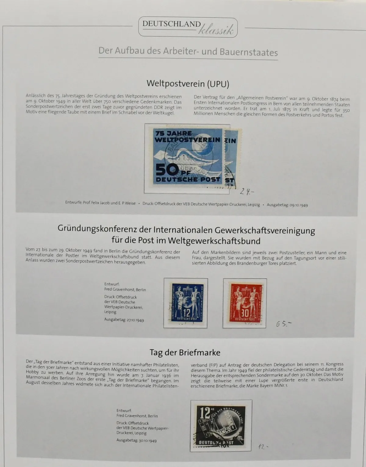 NRD, 1949-1960, kompletna kolekcja kasowana w albumie przedrukowym, w tym wszystkie lepsze jak Messe, Akademie, Chinesen, Köpfe II, bl. 7, 8/9A/B, 10-13 itd. Mi. 2700,-