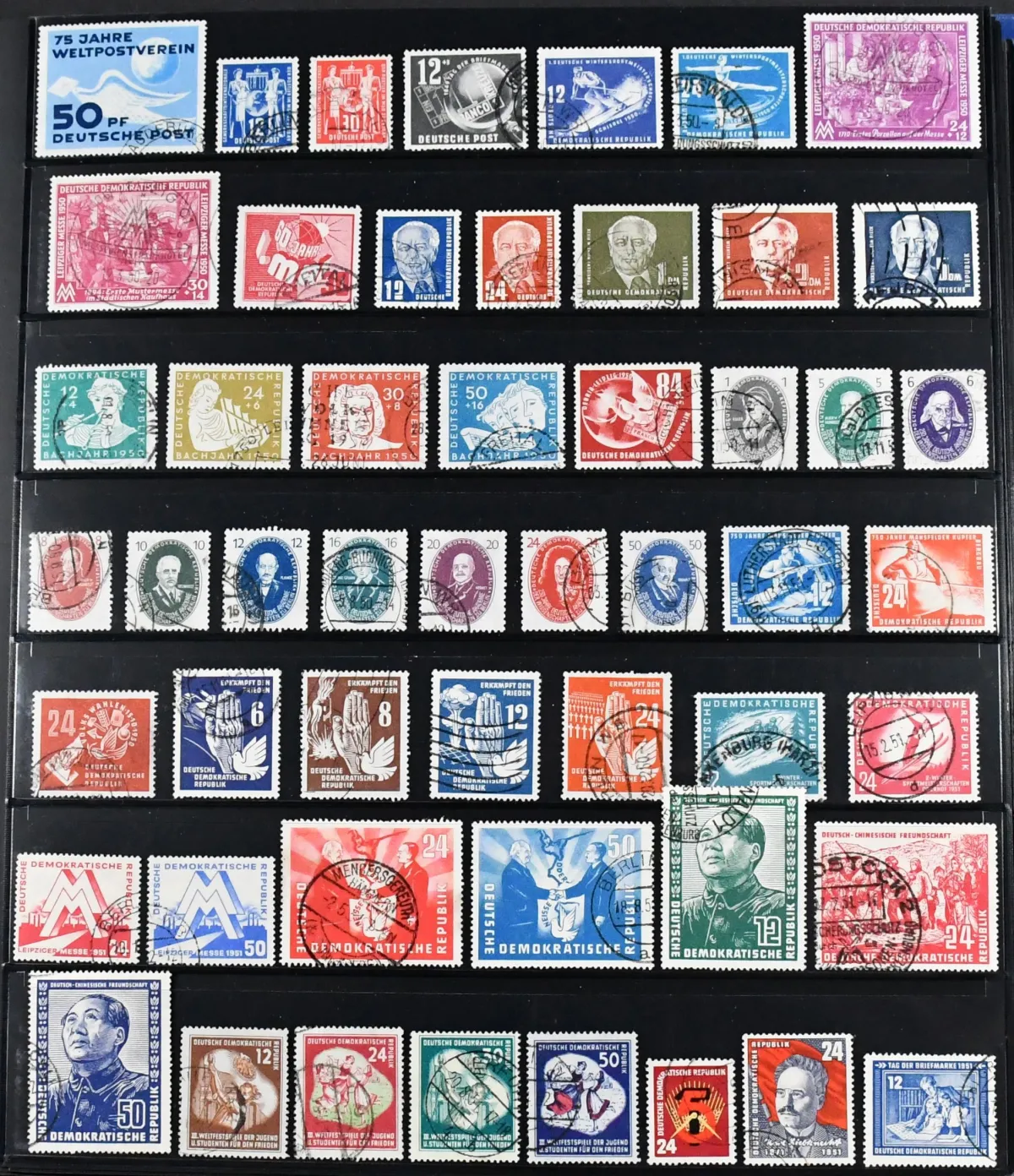 GDR, 1949/1971, neatly used, complete except a few values ex no. 327/41 (80 Pfg. coated paper included) and a few insignificant values, with all better issues, including no. 261/70, 286/88, block 7 on cover, all four Marx blocks, blocks 10/19 etc., in Lindner ring binder. Mi. approx. 4000,-