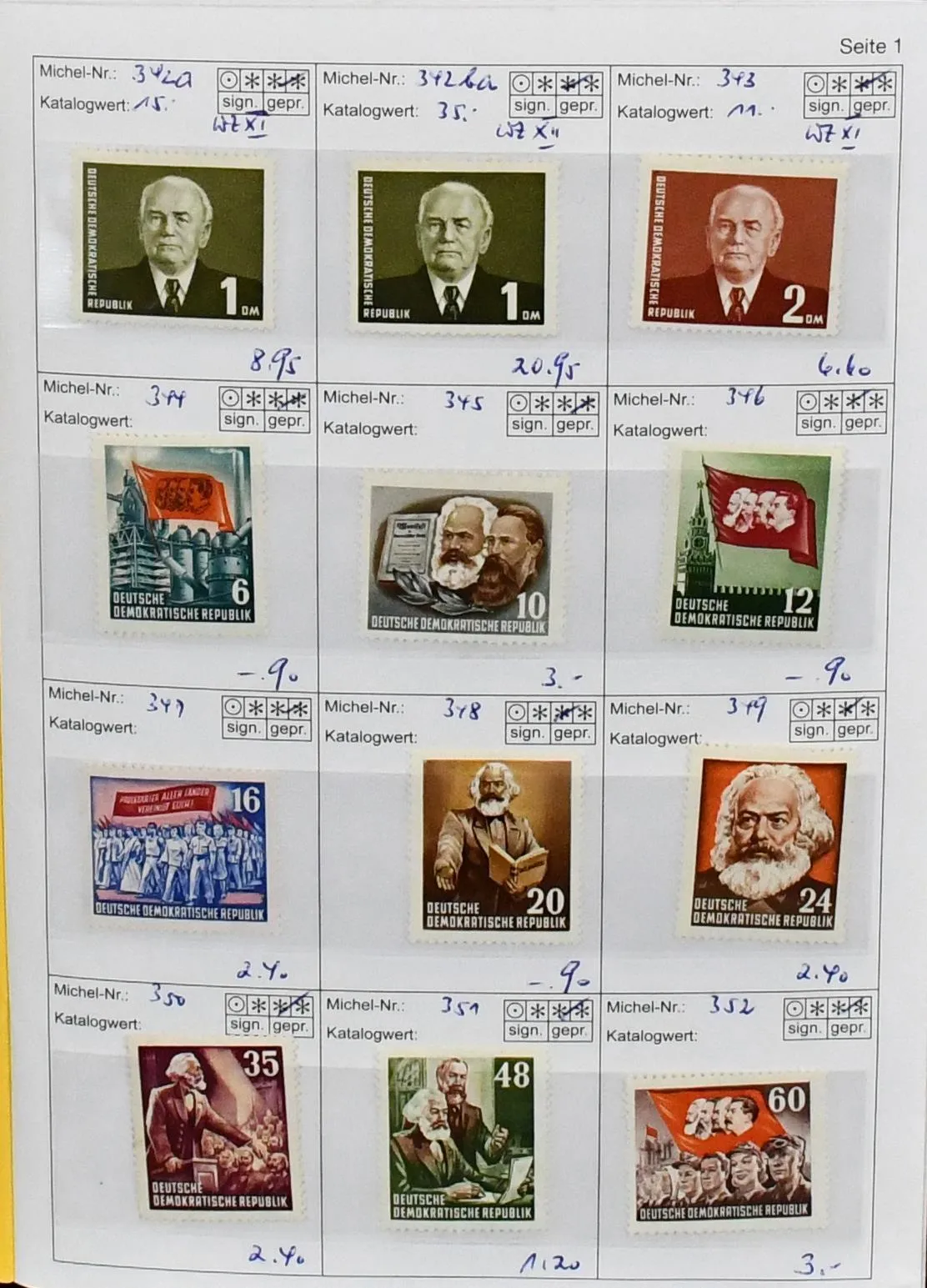 DDR, 1950-53, postfrische und gestempelte Partie nur Besonderheiten, dabei postfr. Nr. 273b/c (!), 339b auf Bfst., 342ba, 342bbIII im gest. ER-Achterblock mit…