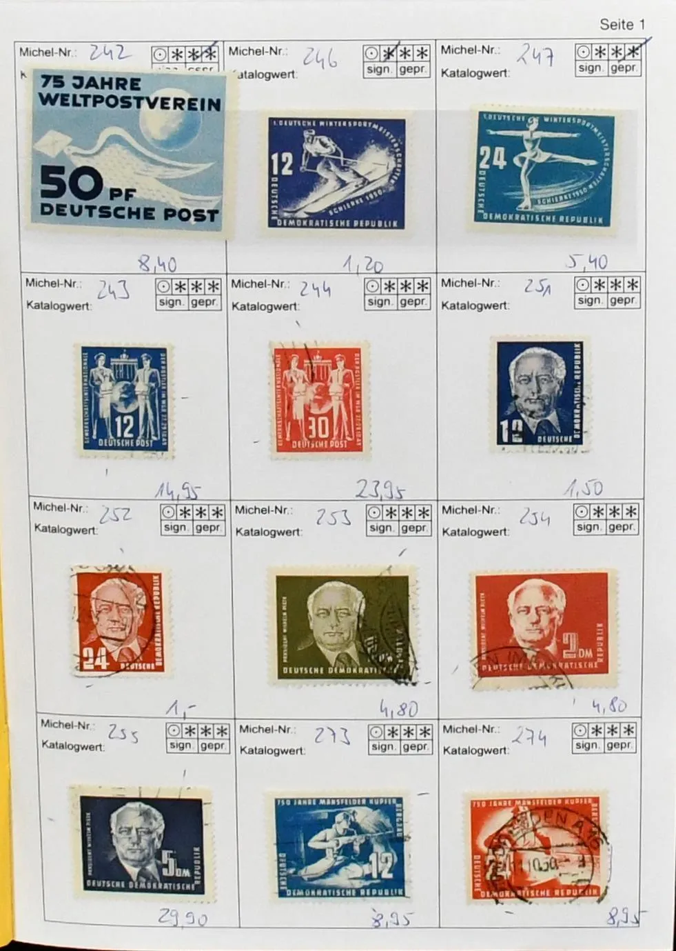 DDR, 1953-1958, verzameling deel vanaf nr. 242, met o.a. Bl. 7, 287/88, Köpfe II compleet gestempeld behalve nr. 339