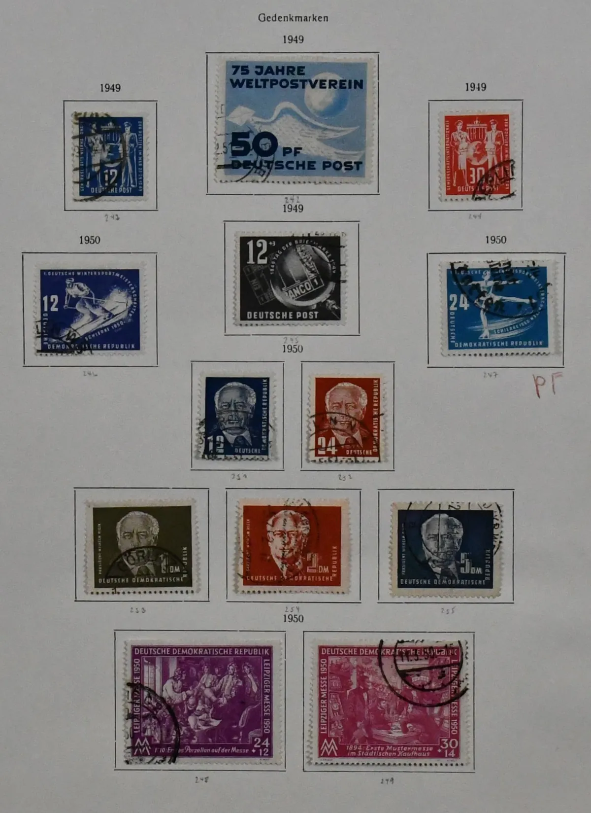 GDR, 1949/1990, used collection from no. 242, without some values ex no. 327/41 and Bl. 7/9, complete, with no. 257II (Mi. 200,-), 286/88, Bl. 10/19 etc., in three KABE pre-printed albums. Mi. 3800,- + albums