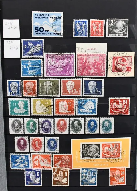 DDR, 1949-1990, ohne Nr. 286-288, 25 Pfg. Köpfe und Marx-Bl. augenscheinlich kpl. zweibändige gest. Slg. mit einigen Extras, mit Bl. 7, Akademie usw.