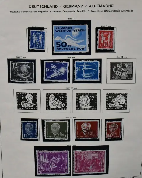 DDR, 1949/1989, Slg. in drei Schaubek-Vordruckalben, dabei u.a. Bl. 8/9A/B zweimal ungebr. kpl., Bl. 12 PF IX postfr. (Mi. 300,-) usw., von 1963-1989 postfr.…