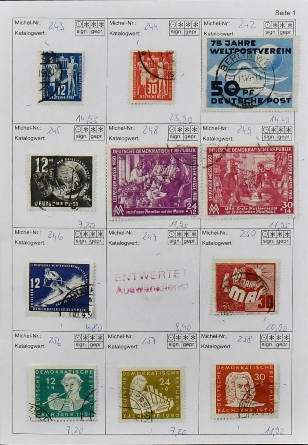 DDR, 1949-1953, gestempelte Slg. nur der ersten Jahre, lediglich Bl. 7 postfrisch, inkl. Nr. 242-46, 248-50, 256-70, 273-79, 282-321, diverse Werte Köpfe II…