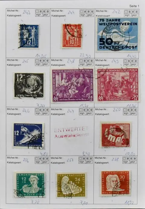 DDR, 1949-1953, gestempelde coll. alleen van de eerste jaren, slechts Bl. 7 postfris, incl. nr. 242-46, 248-50, 256-70, 273-79, 282-321, diverse waarden Hoofden II...