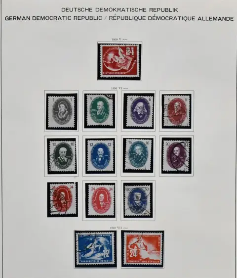 NRD, 1949-1990, kolekcja w trzech tomach w mieszanym stanie i prawie kompletna, m.in. z nr 286/88, wszystkimi czterema blokami Marxa itd., nowoczesna ze specyfiką…