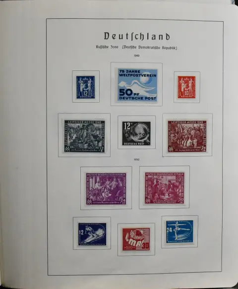 NRD, 1949-1965, w większości niekasowana kolekcja na przedrukach Leuchtturm, kompletna (!) ze wszystkimi lepszymi wczesnymi wartościami, bl. 7, 8/9A/B itd.