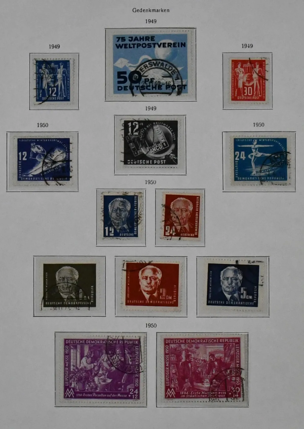 GDR, 1949-1970, used collection in pre-printed album, complete except Köpfe II, bl. 8/9B, 13, and a few cheap values, including Academy, Chinese, Debria block, perforated Marx blocks, bl. 10/12, 15 etc. Mi. approx. 2800,-, cheap!