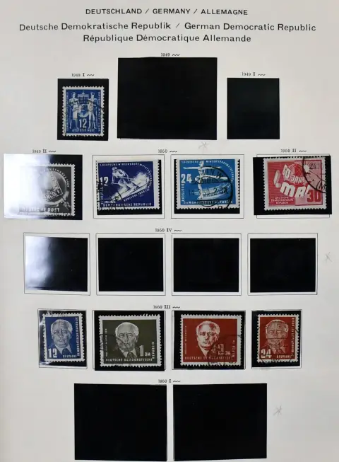 NRD, 1949-69, kolekcja kasowana w albumie z nadrukiem, wiele wczesnych numerów, np. nr 261/70, 286/88 i blok Debria, od 1954 w dużej mierze kompletna, z blokami, arkuszami itp. Mi. ponad 2200,-