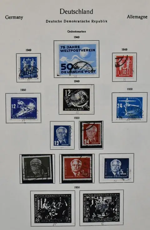 NRD, 1949-69, kolekcja kasowana w albumie z nadrukiem, wiele wczesnych numerów od nr 242, ponadto Akademia, Bl. 7 i nr 286/88, od 1955 prawie kompletna, z blokami, arkuszami itp. Mi. ok. 2200,-