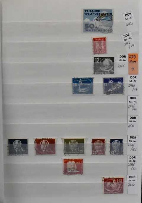 NRD, 1949/1968, kolekcja kasowana od nr 242, m.in. nr 261/70, 286/88, Bl. 11/15 i 19 itd., w grubym albumie. Mi. 2700,-