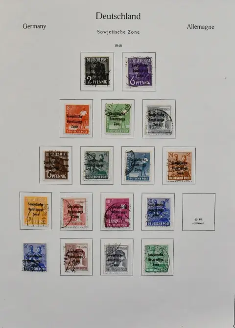 NRD, 1949/1970, czysta kolekcja kasowana w grubym albumie przedrukowym KABE, m.in. nr 256/59, 261/70, 289/92 na FDC, Bl. 10/12 itd., z lat 1956-1970 prawie kompletna. Dodatkowo kilka wydań czystych, m.in. Bl. 13. Mi. 2600,-