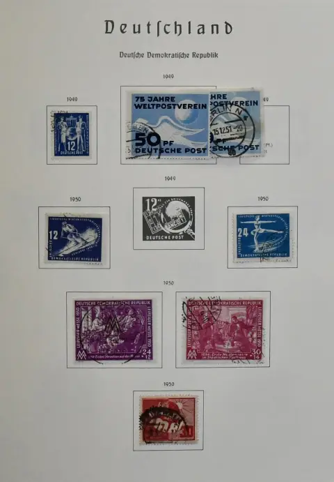 NRD, 1949/1982, kolekcja kasowana od nr 242, z m.in. nr 286/88 itd., kompletna od 1959-1982, w dwóch albumach formularzowych. Mi. ok. 2500,-