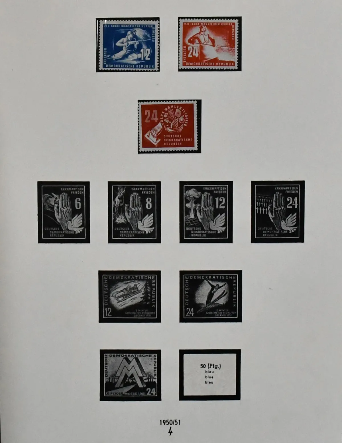 GDR, 1951/1973, mint collection with no. 288, 322/26, Bl. 8/9B, Bl. 10/19 etc., complete from 1954-1973, in two Lindner pre-printed albums. Mi. 2800,-