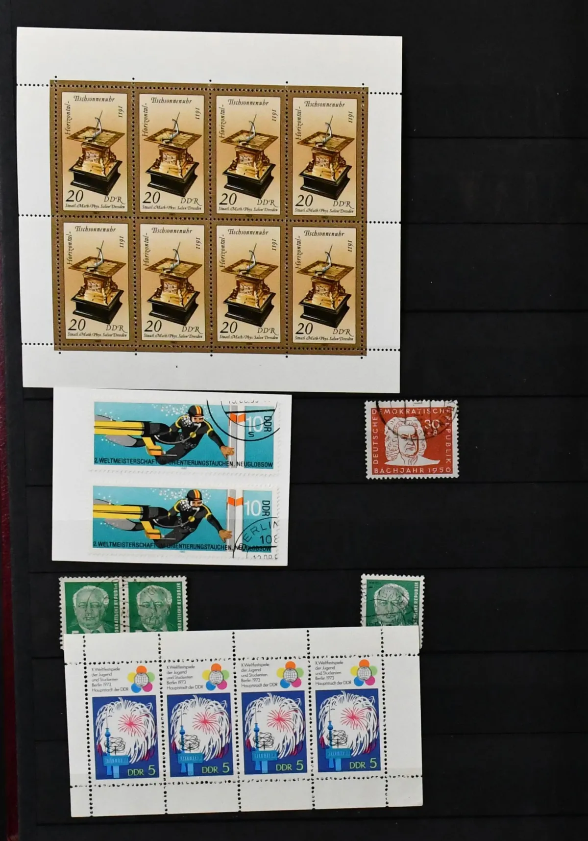 GDR, lot of special features, about 100 values with varieties and plate flaws, including no. 258I used (Mi. 200,-), 318I mint (100,-), 522I used, 721I mint,…