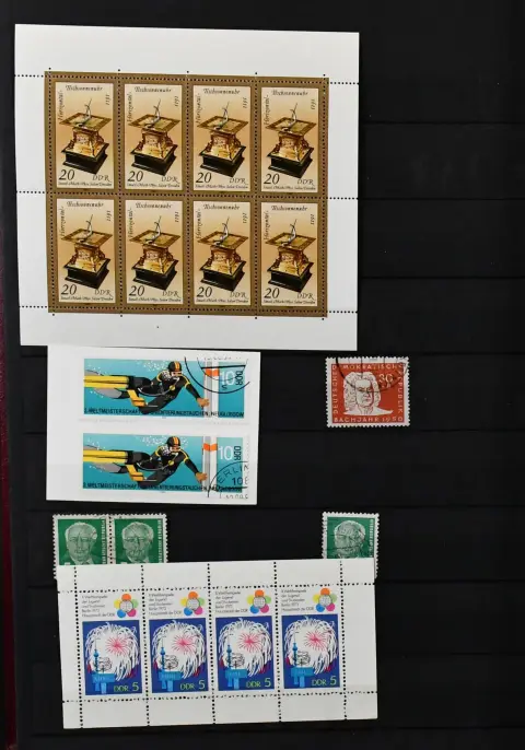 GDR, lot of special features, about 100 values with varieties and plate flaws, including no. 258I used (Mi. 200,-), 318I mint (100,-), 522I used, 721I mint,…