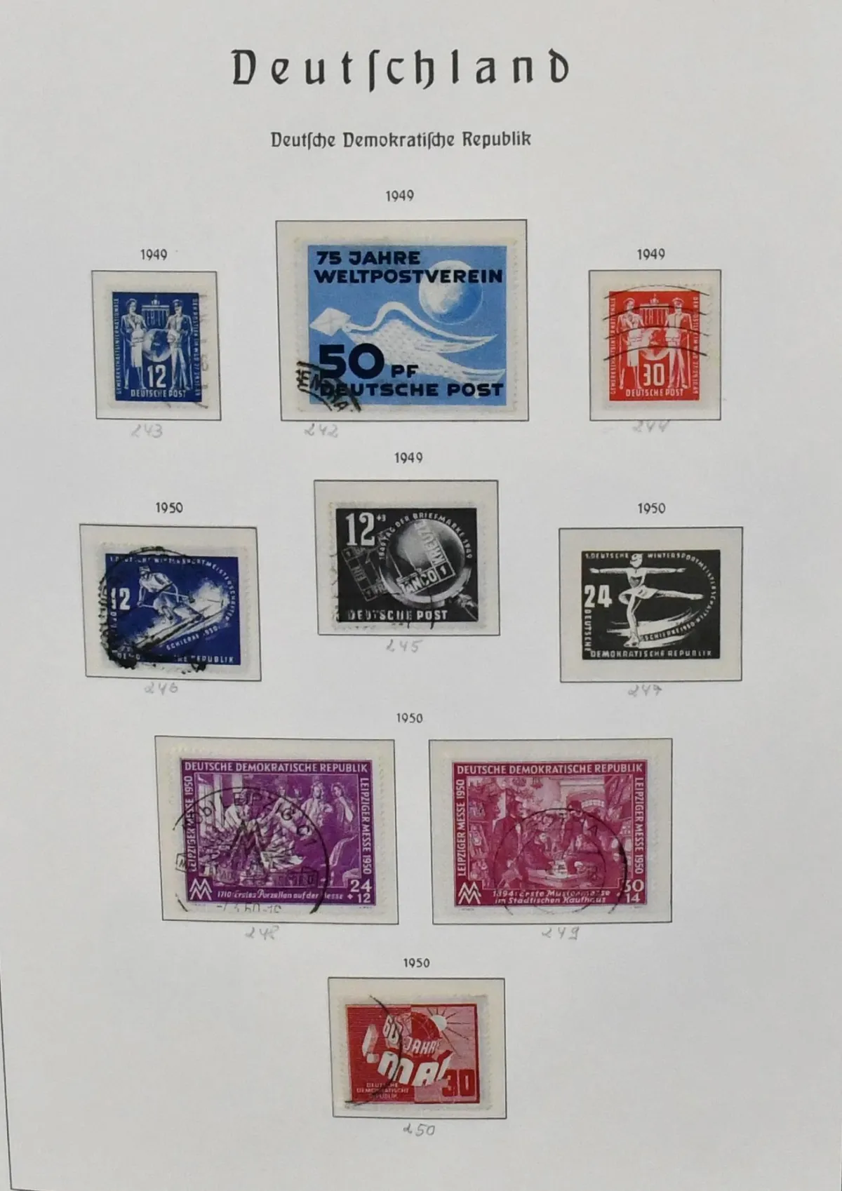 NRD, 1949-1965, kolekcja kasowana w albumie z nadrukiem Leuchtturm, od nr 242-59, z Chińczykami itd. Mi. 2000,-