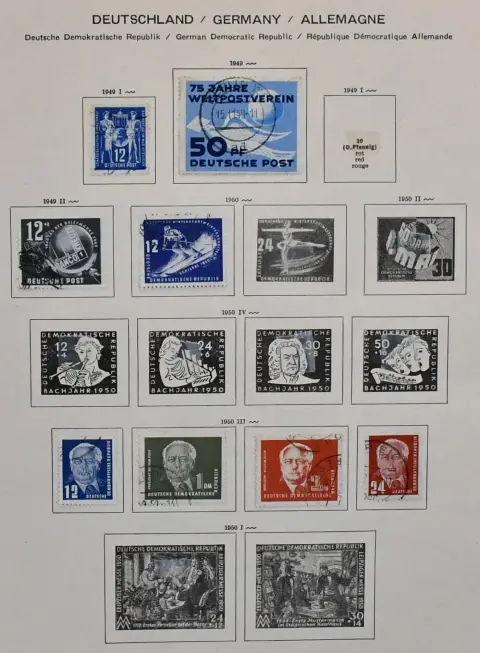 GDR, 1949-69, used collection in pre-printed album with many early values from no. 242, with no. 261-70 etc., from 1955 largely complete, with blocks, miniature sheets etc. Mi. over 2000,-