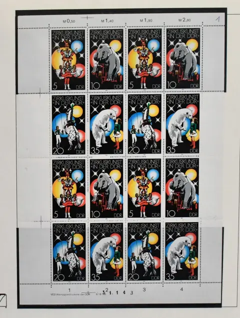 GDR, collection of over 80 sheets, including complete used sets, Bl. 19, mint combined printing sheets no. 2364/67 and 2464/71 (Mi. 195,-), no. 3306/9 mint and used, MHB 20/21 mint (Mi. 120,-) etc.