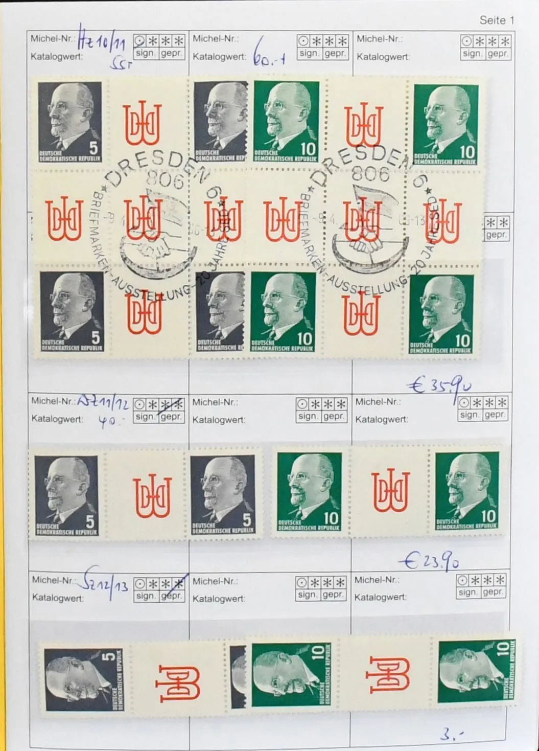 NRD, w większości czysty zestaw Zus.-Dr., MH, H-Bl., oprócz kasowanych Herzstücke 10/11, w tym WZ11/12, MH 1, H-Bl. 10/11, KB 926-33 kasowane czterokrotnie, w tym rzadkie datowniki dzienne, H-Bl. 12-15, Hz.14/15, Zus.-Dr. Rosen, MHB 18 (zgięte), 2983-86 arkusz Zus.-Dr. itd.