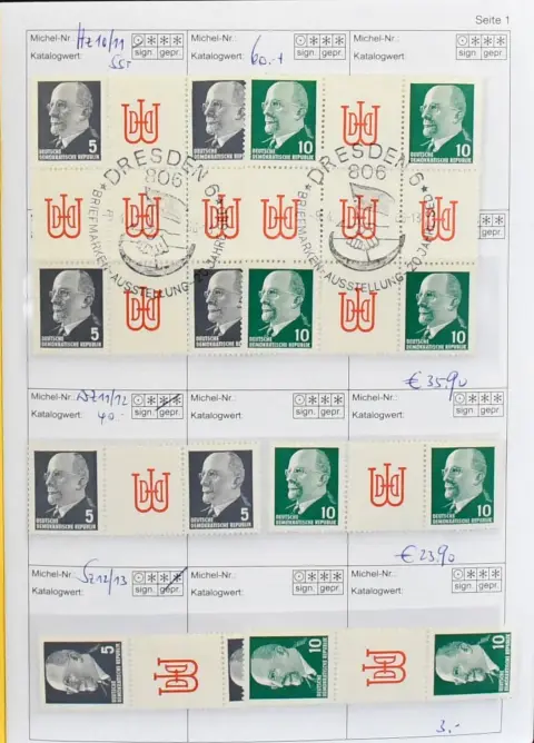 NDR, převážně čistá sestava Zus.-Dr., MH, H-Bl., kromě razítkovaných Herzstücke 10/11, vč. WZ11/12, MH 1, H-Bl. 10/11, KB 926-33 razítkované čtyřikrát, vč. vzácných denních razítek, H-Bl. 12-15, Hz.14/15, Zus.-Dr. Rosen, MHB 18 (přeložené), 2983-86 arch Zus.-Dr. atd.