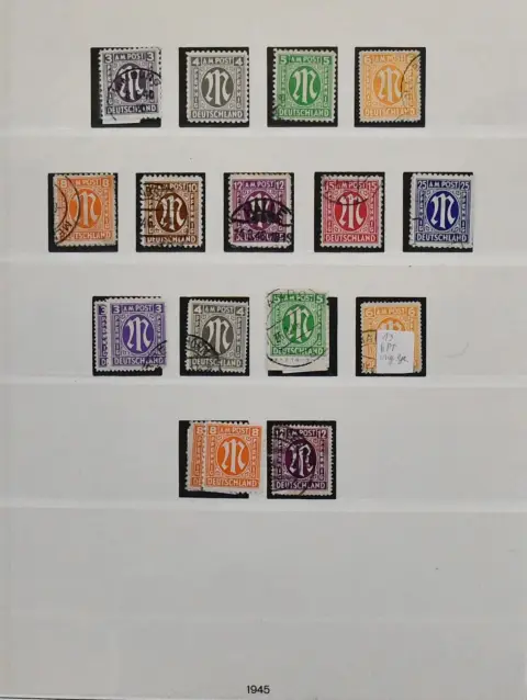 Bizone, 1945/49, ražené, od č. 1-110 (bez Bl. 1) kompletní v hlavních číslech, sbírka na Lindner předtištěných listech. Včetně č. 1/35, 36/51I/II, 52 hodnot, pouze bez č. IV/II, kompletní, všechny nezkontrolované, některé hodnoty také pochybné, č. 101/10 atd. Prosím prohlédněte