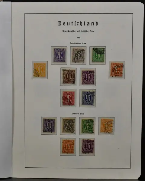 Bizone, 1945/49, gestempelte, von Nr. 1-110 komplette Slg., dabei Nr. 1/35, 36/51I/II, 52 Werte kpl., ungeprüft und teils zweifelhaft, Bauten eg/wg, Nr.…