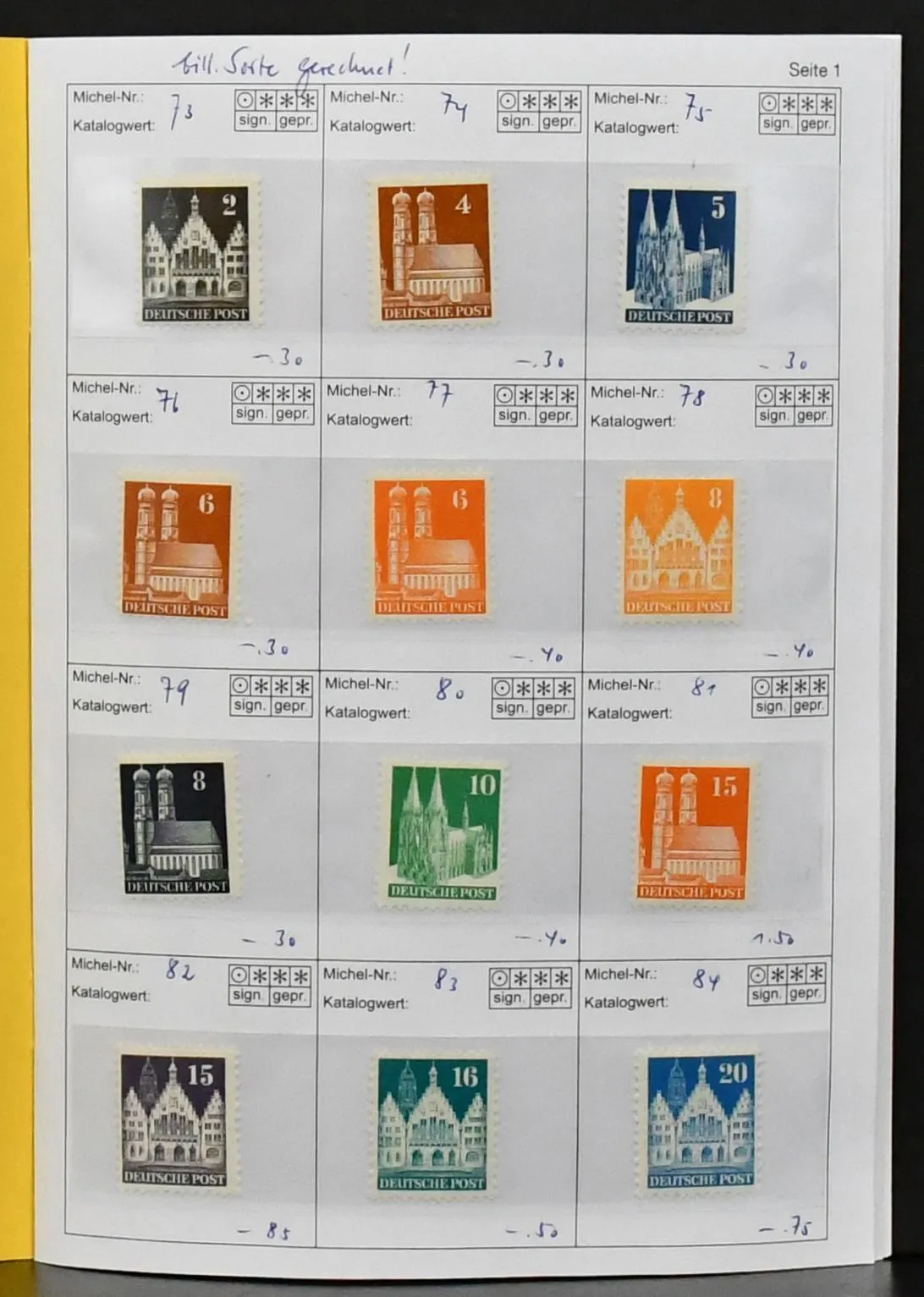 Bizone, specialized collection part from no. 73, including buildings in mint/used with good values, Bl. 1a mint, Block 1 in probably good c-color used, but separated, etc.