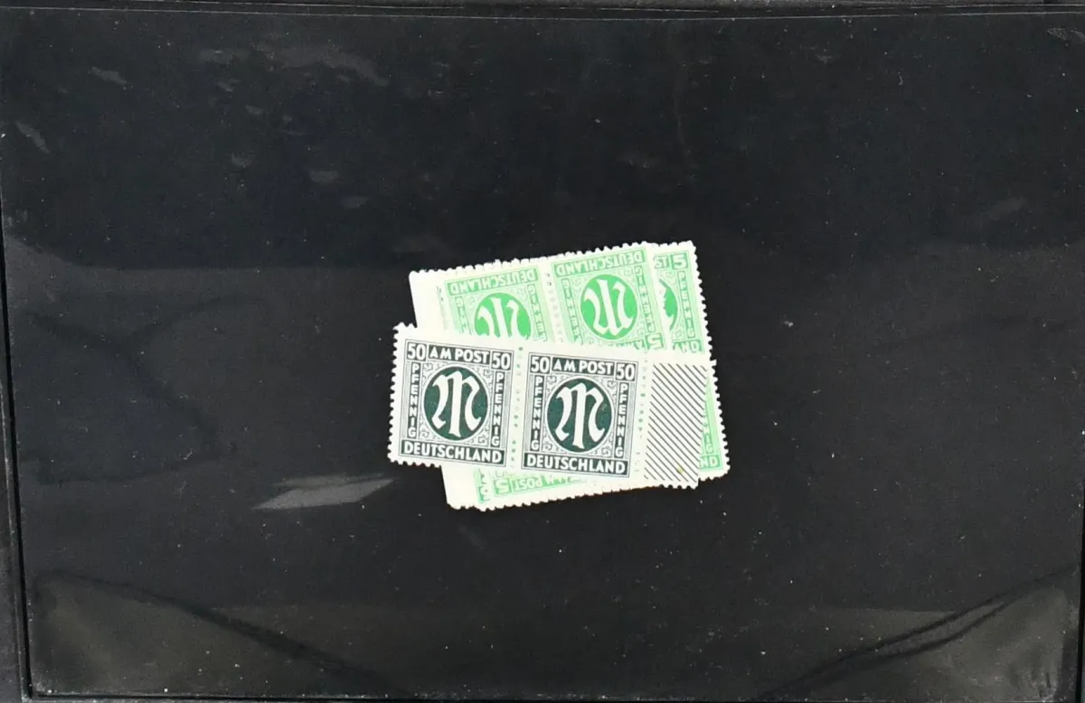 Bizone, special lot, incl. no. 36II with better HAN "6014.48 1" used (Mi. 150,-), 37II as roller top margin piece with diagonal overprint (single stamp already 180,- Mi.), no. 86 imperforate on left from sheet margin used (Mi. 150,-), 93 in used imperforate block of four (Mi. 800,- +)