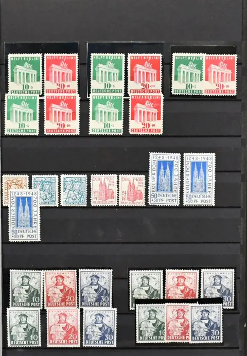 Bizone, 1948/49, postfr. Zusammenstellung der Sondermarken, mit fünfmal Nr. 101/105 (Mi. 160,-), dreimal Bl. 1, einmal in "c"-verdächtiger Farbe (Mi. billigst…