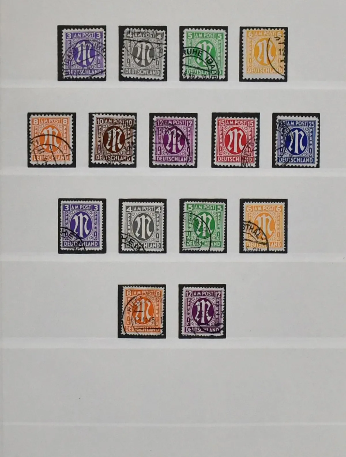 Bizone, 1945/49, raž. sbírka od AM-Post, mj. s č. 36/51I/II, Stavby, Bl. 1 se SST (Mi. 250,-) atd., na předtiskových listech Lindner-T