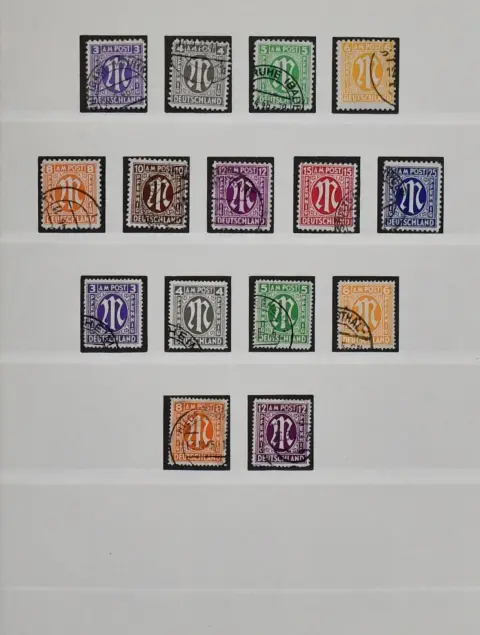 Bizone, 1945/49, gest. Slg. ab AM-Post, mit u.a. Nr. 36/51I/II, Bauten, Bl. 1 mit SST (Mi. 250,-) usw., auf Lindner-T-Vordrucken