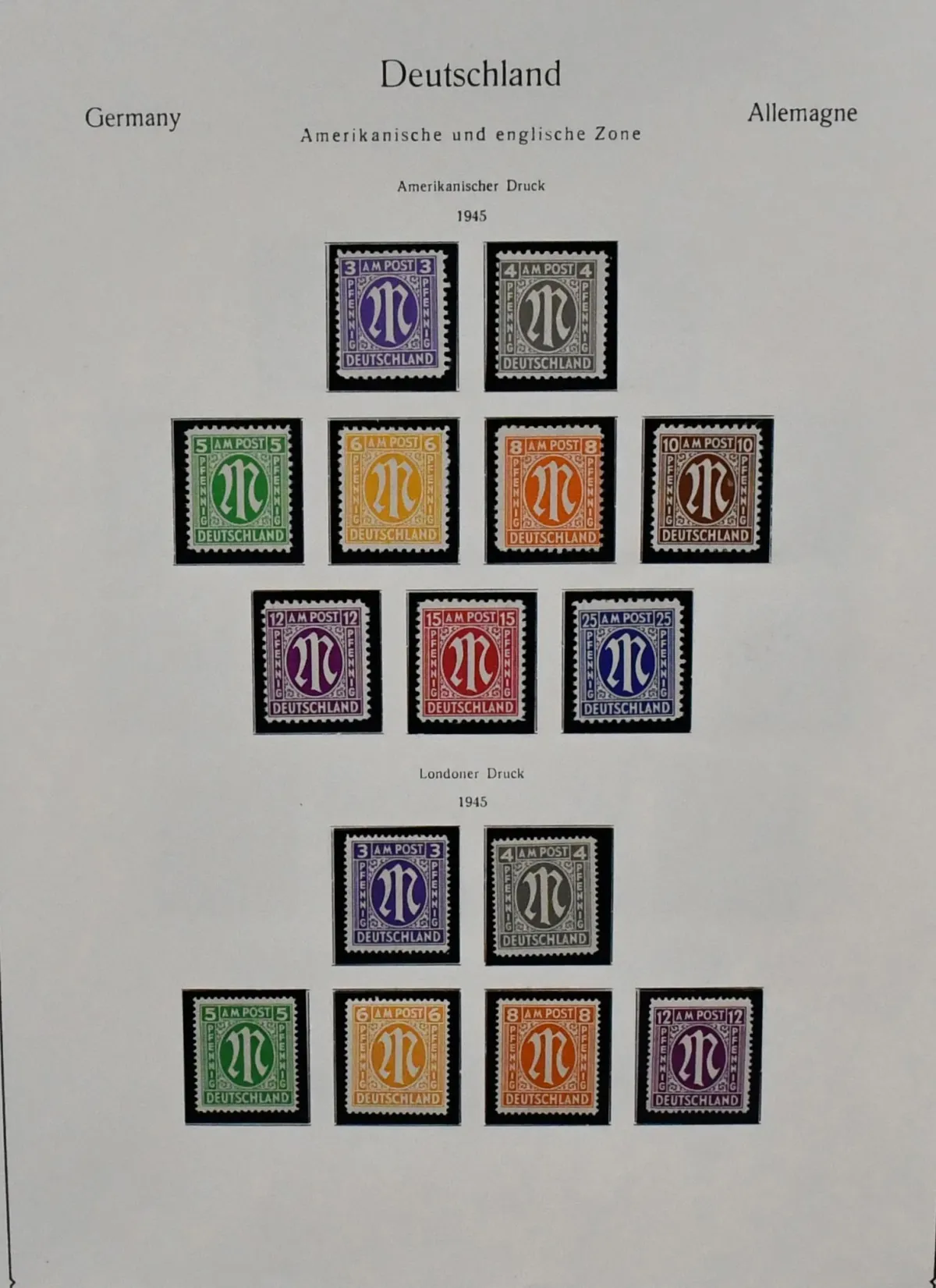 Bizone, 1945/49, mint coll. from AM-Post, with overprinted values, no. 106/10, block 1 (Mi. 140,-) etc., on KABE forms. Plus complete joint issue with block 12A/B mint