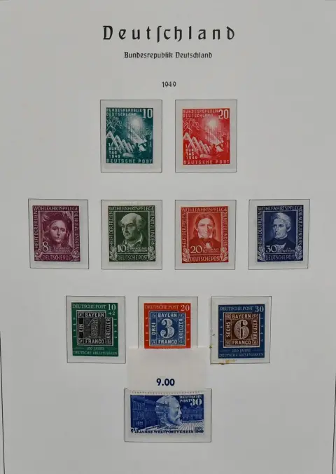 Bund, 1949-2000, komplette postfrische Slg. in zwei Leuchtturm-Vordruckalben, dabei alle Spitzen wie Nr. 111-12, 113-15, 116 vom Oberrand, Posthorn-Serie…