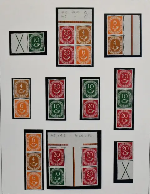 Bund, 1951-1991, postfrische Zusammendruck-Spezialsammlung im SAFE-Binder, ab Posthorn mit WZ1 u. 2, W1-3, S3-5, Heuss '55 gut besetzt, u.a. WZ5-8, S15/16 in…