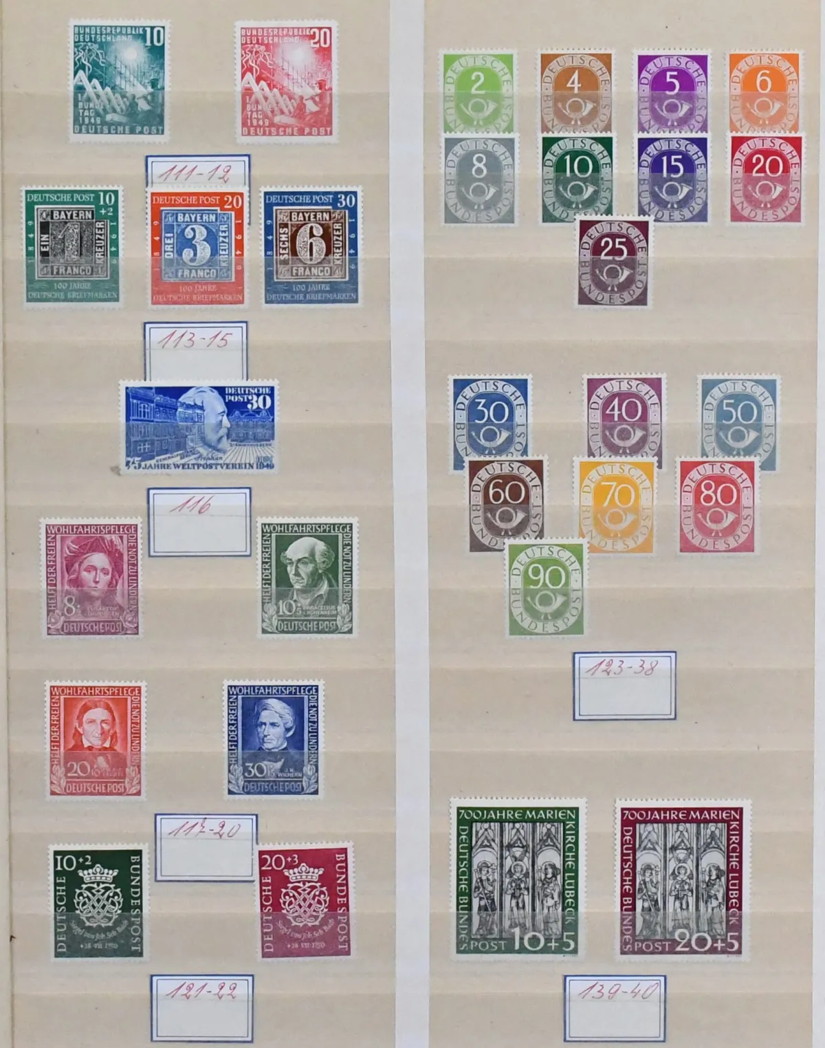 Germany, 1949-1969, complete mint (some values unused) collection in stockbook, from Bundestag, with no. 113/15, 116/20, Posthorn complete, 139/40, 141/42, all welfare issues, Heuss etc. Mi. 5000,-