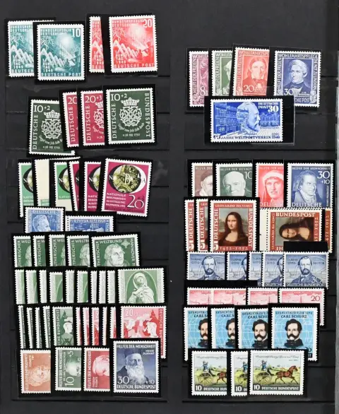 Bund, 1949/1958, postfrische Zusammenstellung der ersten Jahre, nur mit mittleren und besseren Ausgaben, dabei Nr. 111/12 per zwei, 116/20, 121/22 per zwei,…