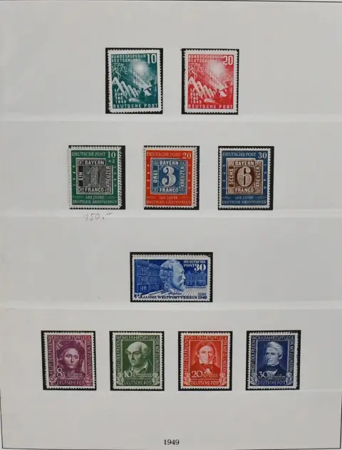 Bund, 1949-1968 in zumeist beiden Erhaltungen kpl. im Lindner-T-Vordruckalbum, ungest. fehlt die 60 Pfg. Posthorn, gest. die Nr. 174-76 u. Bl. 2, dazu Heuss…