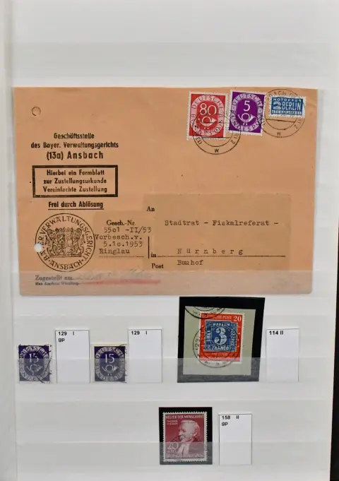 Bund, 1994-1964, gestempelte Spezialslg. nur Besonderheiten, dabei Plattenfehler mit Nr. 114II, 125II auf Brief (Befund Schlegel), 129I, 249I/II, 250I, 255I…