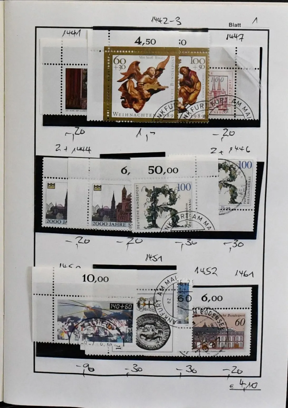 Bund, used lot of around 1100 sheet corners, all with ESST from the 1990s to the euro era. Includes high definitive series values,…
