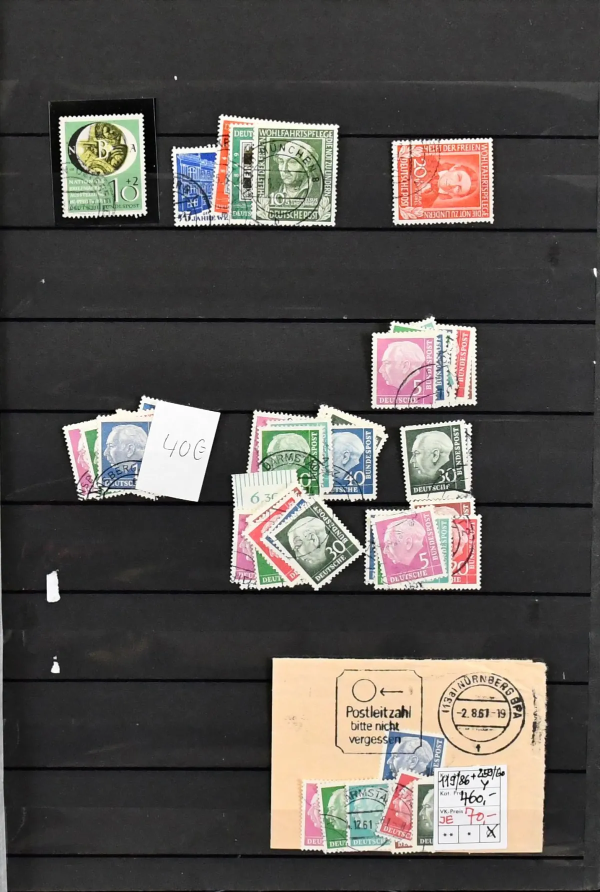 Bund, used lot from the early years, including alone six complete used Heuss lumo series (!), but also no. 116 etc.