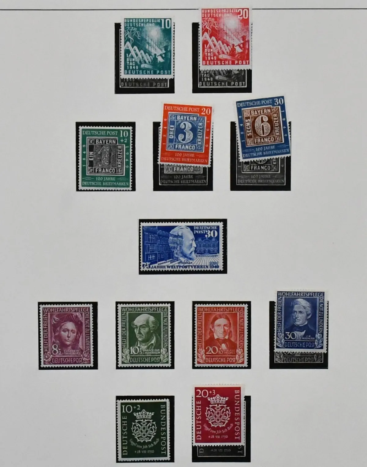 Bund, 1949/1993, postfrische, ohne Posthorn-Satz, komplette Slg. inkl. Nr. 111/22, 139/47, allen Wohlfahrts- und Heuss-Ausgaben, mit Lumogen vom Oberrand und…