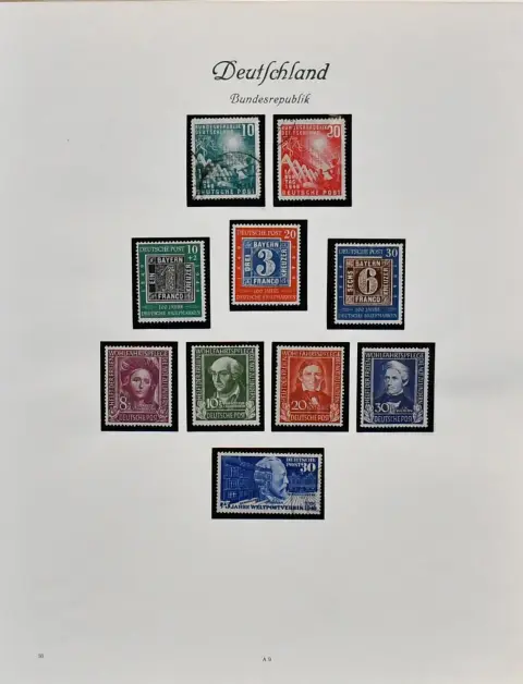 SRN, 1949/1986, kompletní sbírka od orazítkovaného č. 111/12 v hlavních číslech, včetně č. 113/15, 117/20 a 143/46 neopoužitých, ostatní vše orazítkované, včetně č. 121/22, 139/42, Heuss lumo (č. 179-260y) na velkém ústřižku atd.